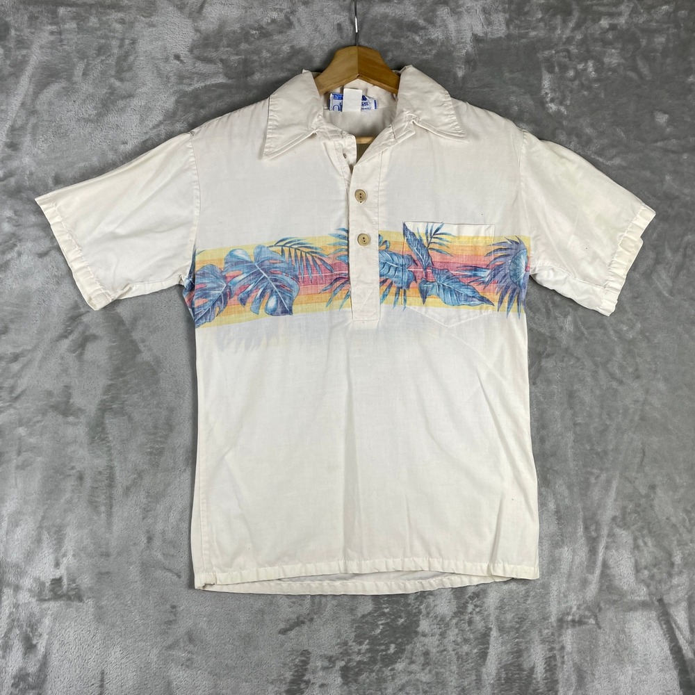 Vintage 80s Ocean Pacific Sunwear Shirt Mens S White Tropical Floral 100% Cotton